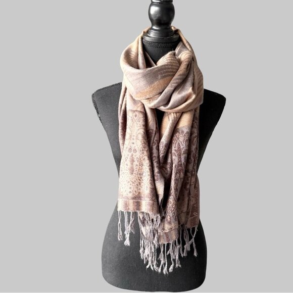 pashmina Accessories - Pashmina Champagne Paisley Print Boho Scarf Shawl